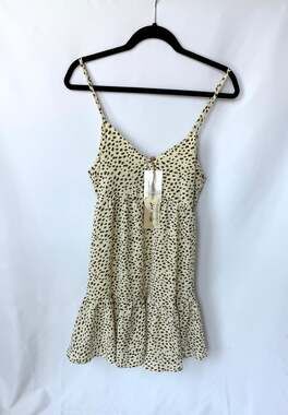 New In Womens M Cream Brown Spotted Mini Dress NWT Tiered Babydoll Cami Boho